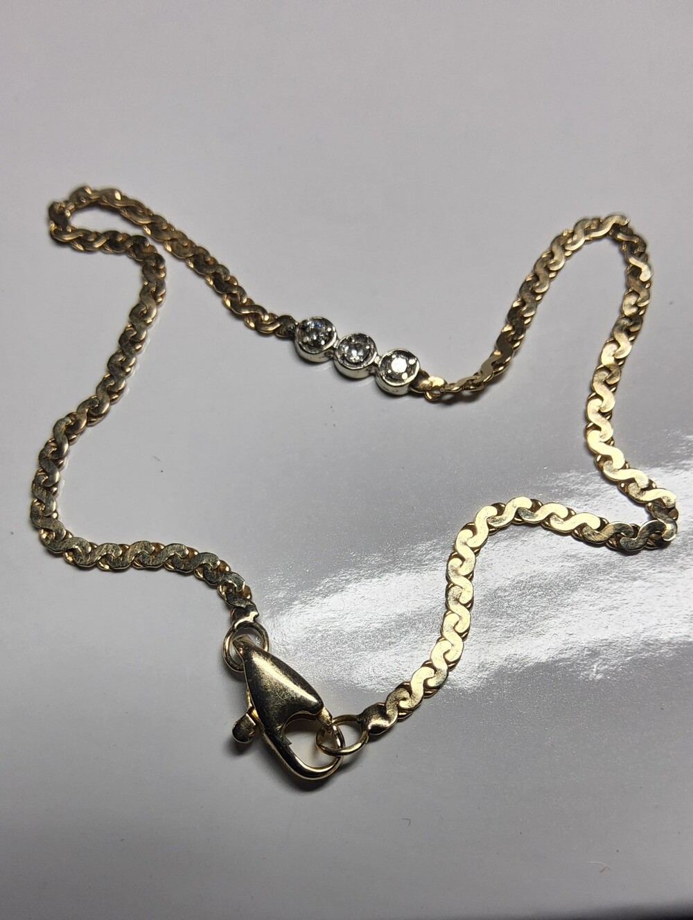 Vintage 14k Yellow And White Gold Triple Diamond Flat S-link Bracelet